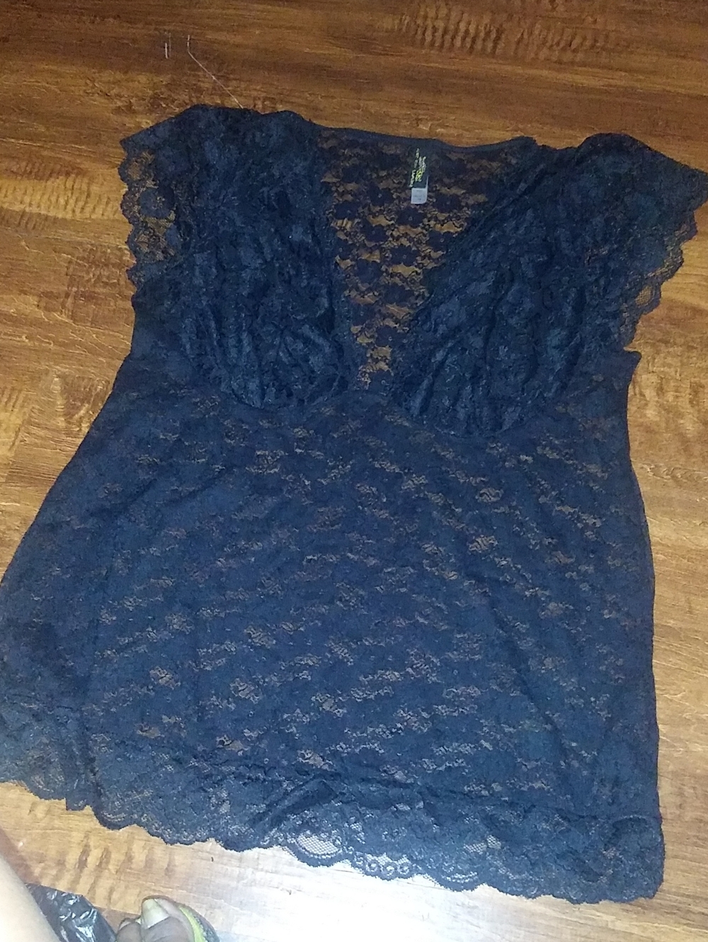 Black Lace V-Neck Sheer Top